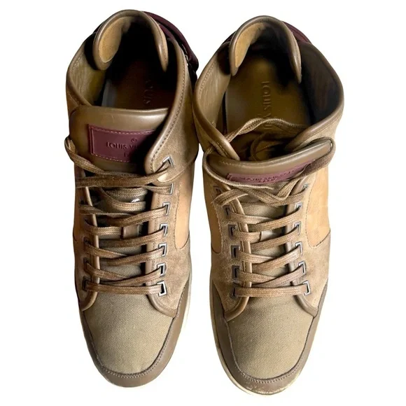 Louis Vuitton Men’s Cutback Brown Suede Canvas Sneakers Size 8